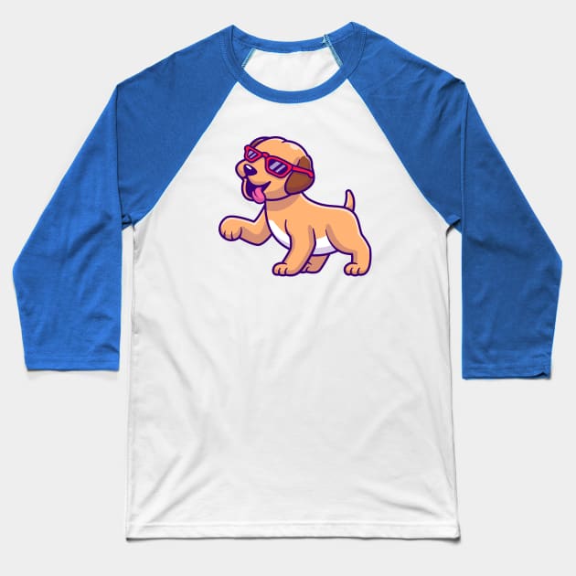 Cute Dog Walking With Glasses Cartoon Baseball T-Shirt by Catalyst Labs